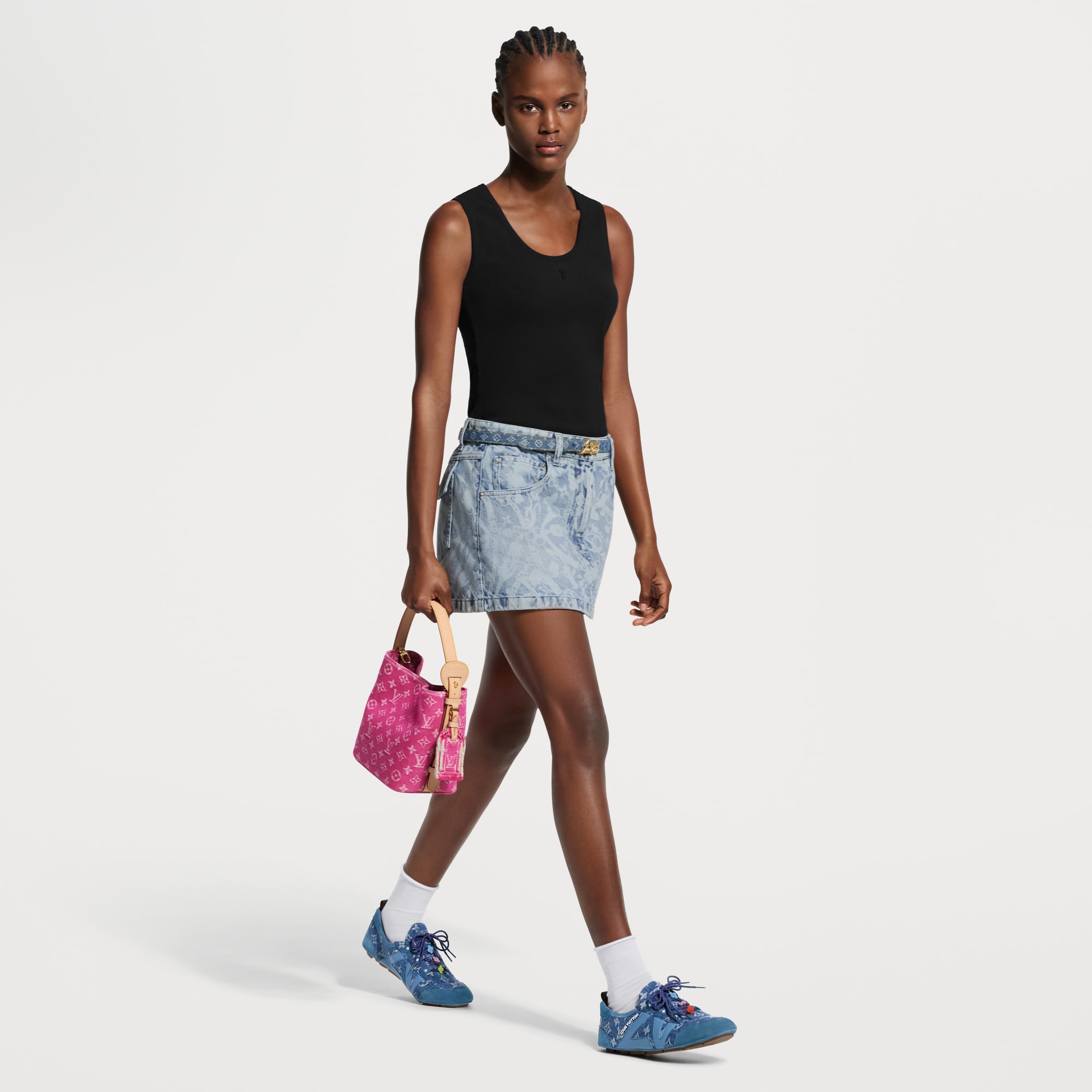 HUM！LOUIS VUITTON フレアスカート 40 LV Bloom Denim Mini Skirt